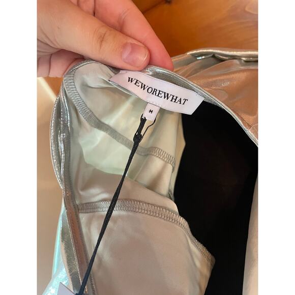 WeWoreWhat Asymmetrical Cutout Dress Liquid Silver NWT Sz M - Picture 9 of 10